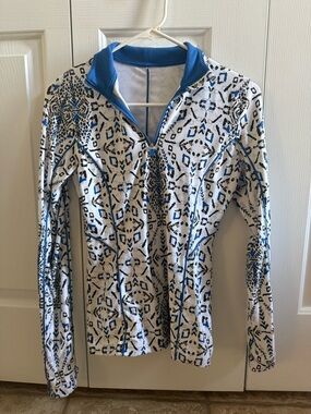 Calia Blue and White Aztec Activewear Long sleeve top XS